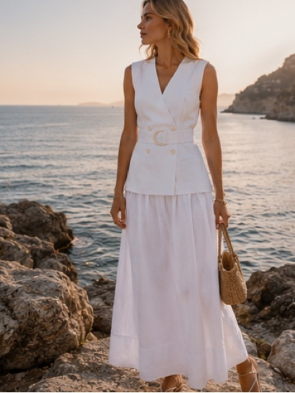 Mango White Sleeveless Wrap Maxi Dress with Belt - Picture 5 of 14